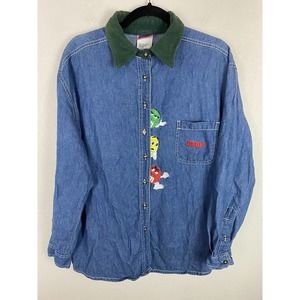 Vintage 90s M&M Candy Button Blue Denim Shirt Size Medium Chambray